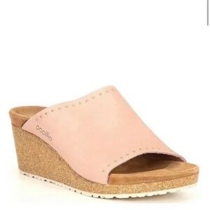 Papillio Birkenstock Namica Pink Leather Studded Wedge Sandals Slides 39 L8 M6